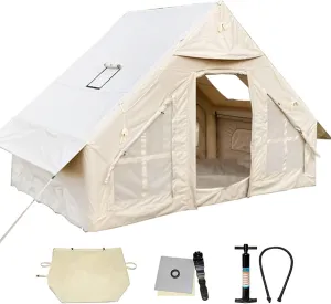 Inflatable Canvas Tents for Camping 2-8 Person Gonflable Large Air Yurt Tents,Easy Setup/Waterproof/Breathable Outdoor Oxford Canvas Teepee Tents 4-Season for Family Camping Hiking