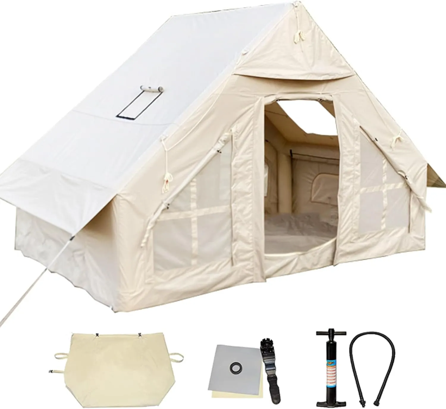 Inflatable Canvas Tents for Camping 2-8 Person Gonflable Large Air Yurt Tents,Easy Setup/Waterproof/Breathable Outdoor Oxford Canvas Teepee Tents 4-Season for Family Camping Hiking