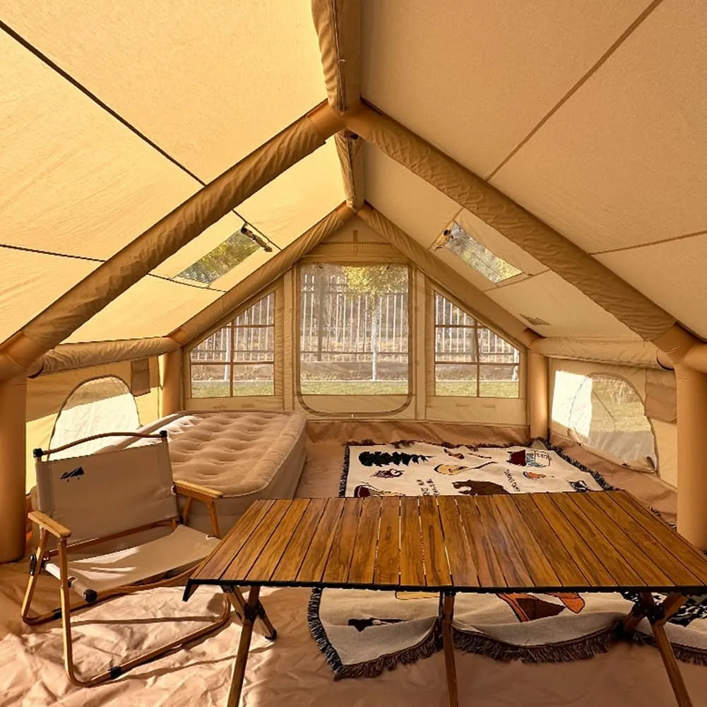 Inflatable Tent with Pump,Family Tent for 4-6 Persons with Stove Jack Hole,4 Season 3000mm Waterproof Windproof Large Air Tent Pop-Up Tents,Quick to Set up
