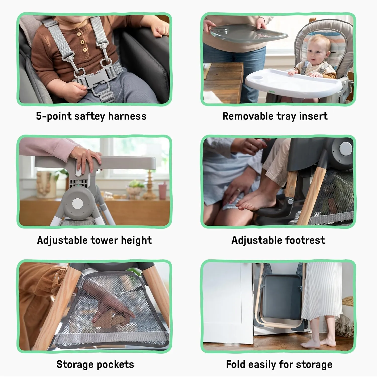Ingenuity Proper Positioner Create Up Baby High Chair, 9 Modes of Use, Toddler Tower, Table and Chair, Foldable, Adjustable Footrest, 90 Degree Posture Aids Digestion, Ages 0-5 Years - Wesley
