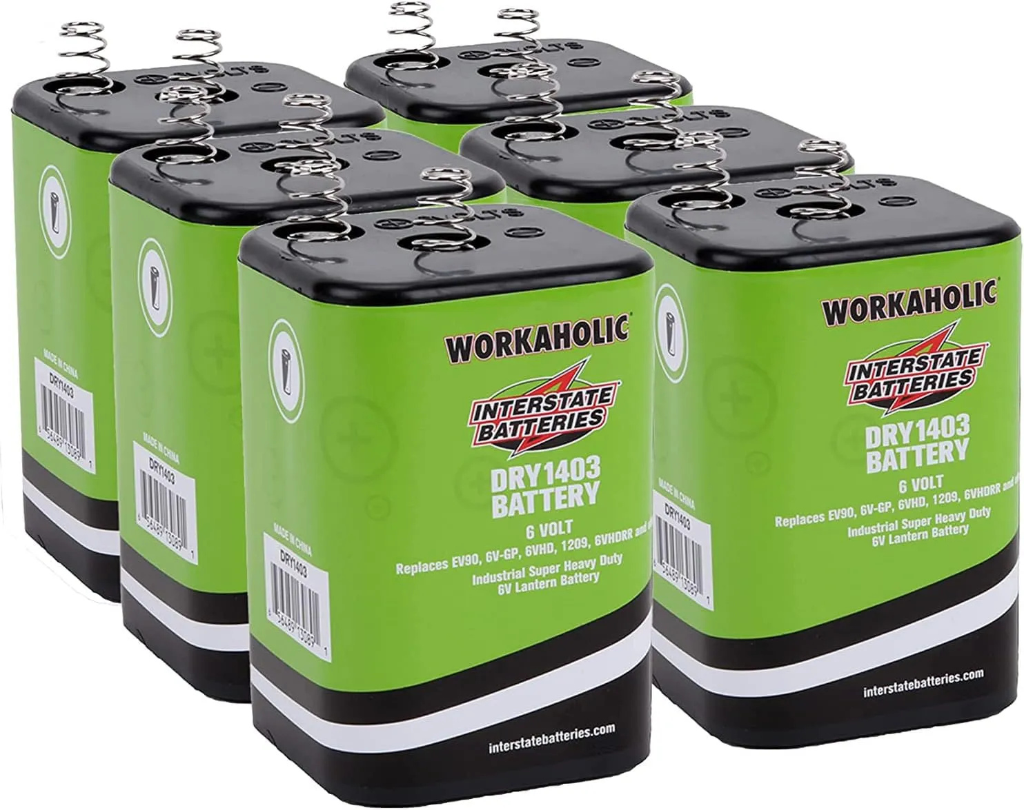 Interstate Batteries 6V HD Lantern Flashlight Battery (6-Pack) 6 Volt 7000 mAH Square Shape Beam Light (Spring Terminals) Camping, Hiking, Household, Lamps, Outdoors (DRY1403)