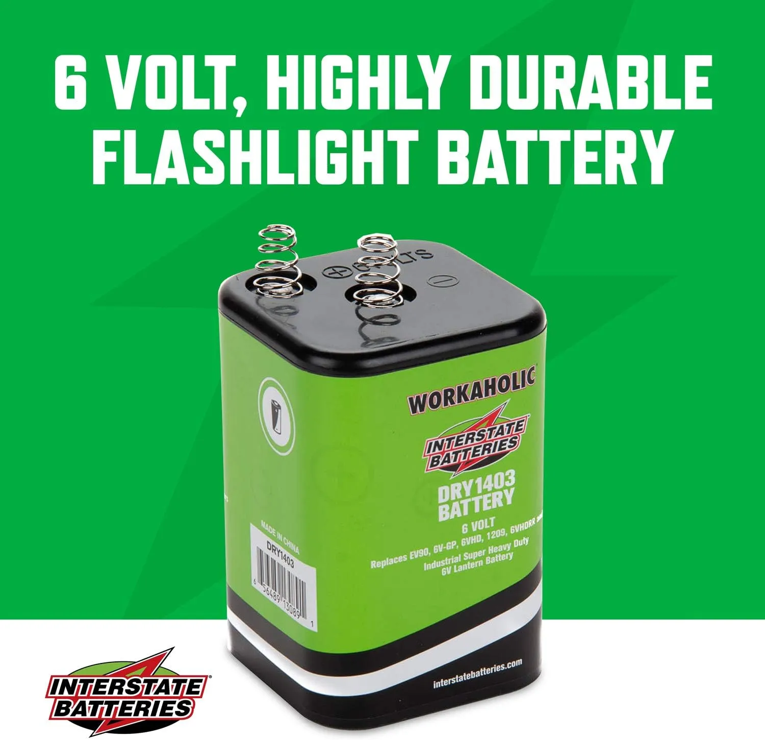 Interstate Batteries 6V HD Lantern Flashlight Battery (6-Pack) 6 Volt 7000 mAH Square Shape Beam Light (Spring Terminals) Camping, Hiking, Household, Lamps, Outdoors (DRY1403)