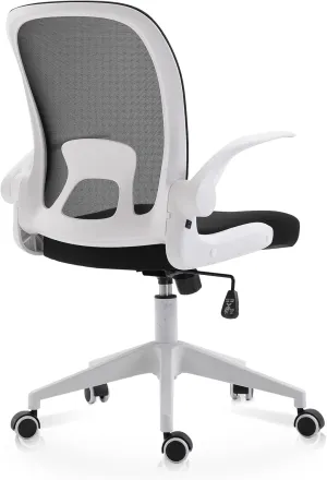 IPKIG Office Chair with Foldable Backrest, Home Office Desk Chairs with Wheels and Flip-Up Arms, Breathable Mesh Chair Mid Back Computer Chair Swivel Desk Chair for Home Meeting Room (White-A)