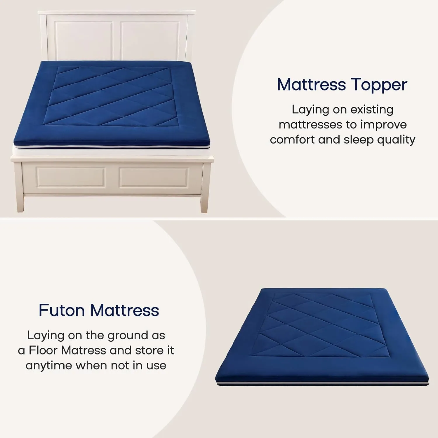 Japanese Futon Floor Mattress - Portable Tatami Mat Foam With Storage Bag - Foldable for Lounge - Thick Roll Up for Dormitory Guest Room (Full, Blue)