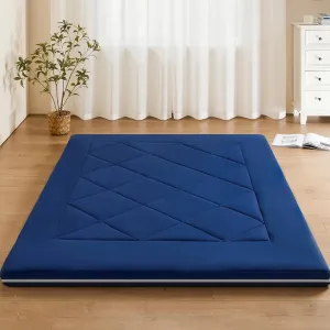 Japanese Futon Floor Mattress - Portable Tatami Mat Foam With Storage Bag - Foldable for Lounge - Thick Roll Up for Dormitory Guest Room (Full, Blue)