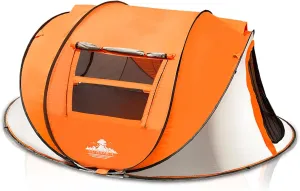 J.M.Deco 4 Person PopTent up with 2 Windows, Pop Up Tents for Camping, Backyard Sunny Beach Instant Tent for Family, Hiking Tents for Backpacking 4 Person, Easy Setup Tent, Orange