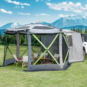 JOYTUTUS Dual-Use Pop up SUV Tent for Camping, 11x11 Ft Outdoor Gazebo Screen Tent, SUV Tailgate Tent for Family Vehicle Camping, Canopy Shelter Portable Carry Bag