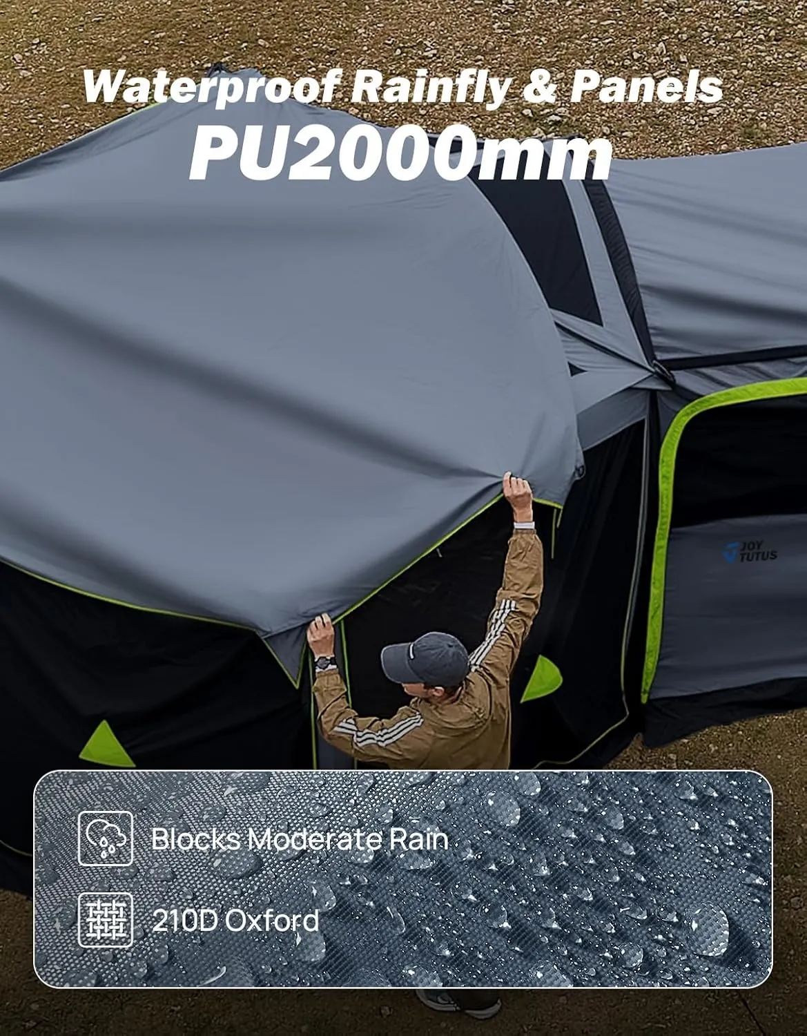 JOYTUTUS Dual-Use Pop up SUV Tents for Camping, 10 x10.5 Ft Big Space 2 Rooms Car Tent, SUV Tailgate Tent for Family Camping, 5 Sides Canopy, Portable Carry Bag, Gray Green