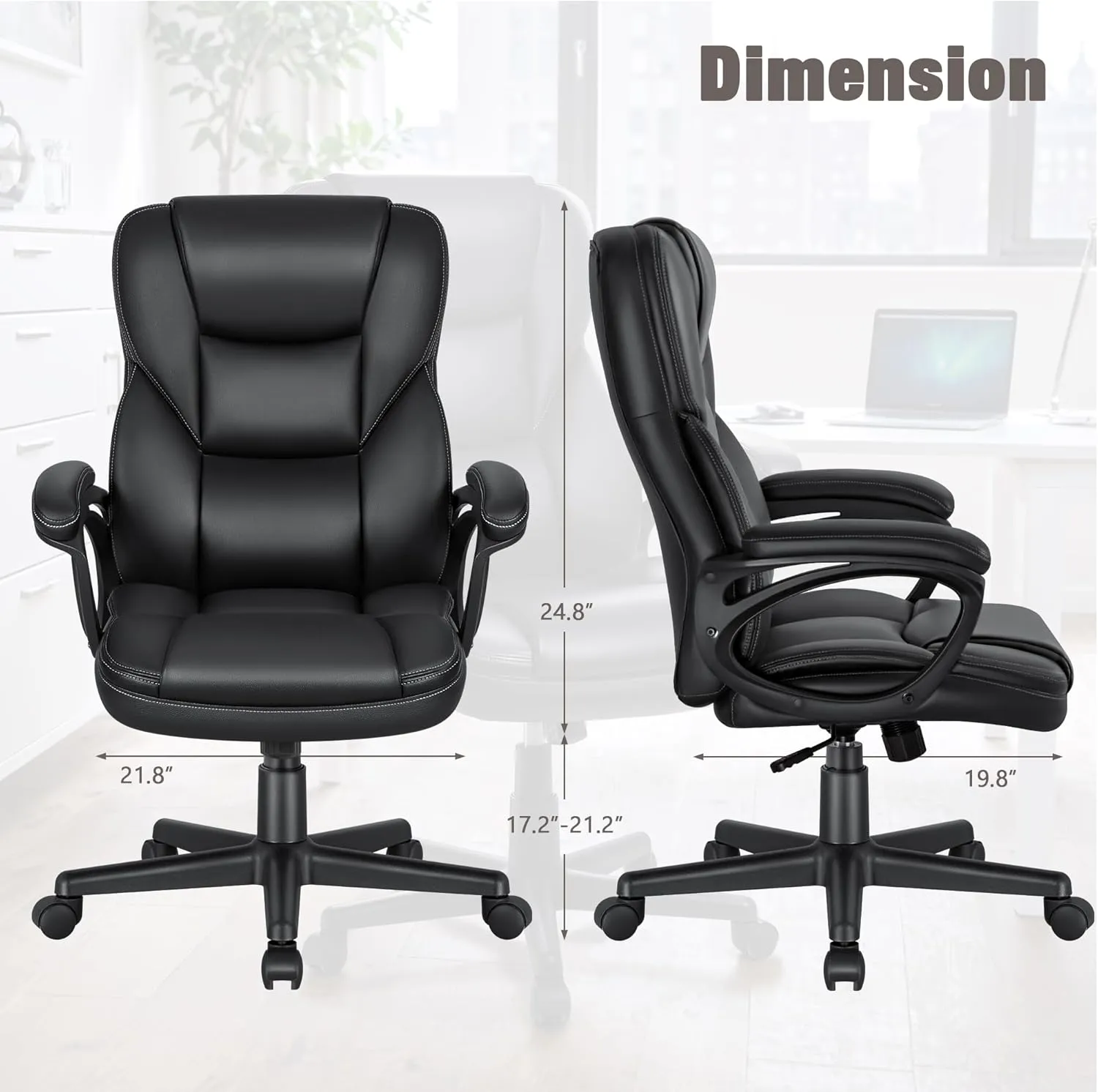 JUMMICO Executive Office Chair High Back Managerial Home Desk Chair, Adjustable Swivel Computer PU Leather Chair with Lumbar Support (Black)
