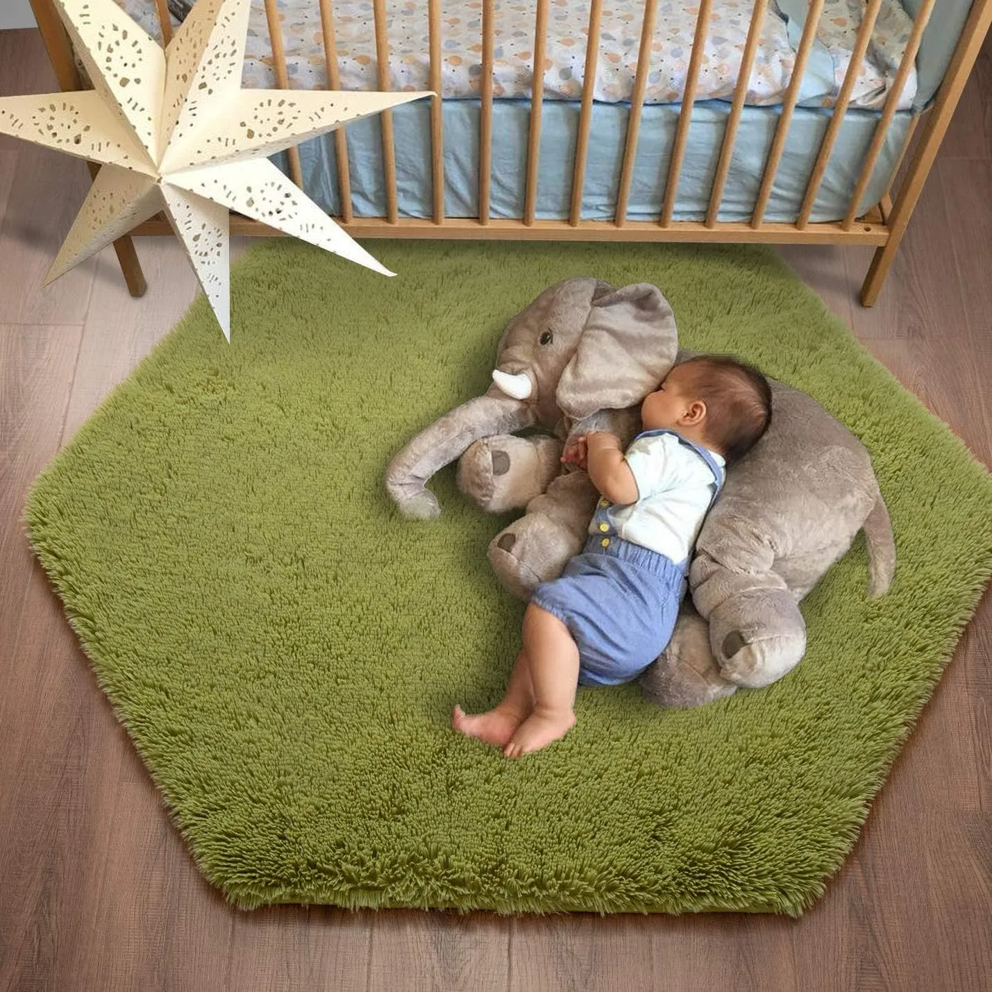 junovo Ultra Soft Rug for Nursery Children Room Baby Room Home Decor Dormitory Hexagon Carpet for Playhouse Princess Tent Kids Play Castle, Diameter 4.6 ft, Green