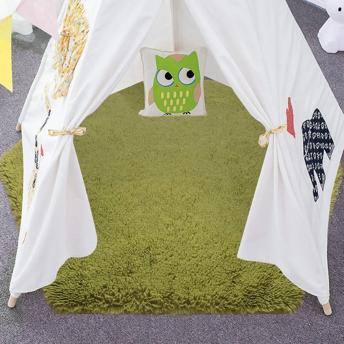junovo Ultra Soft Rug for Nursery Children Room Baby Room Home Decor Dormitory Hexagon Carpet for Playhouse Princess Tent Kids Play Castle, Diameter 4.6 ft, Green