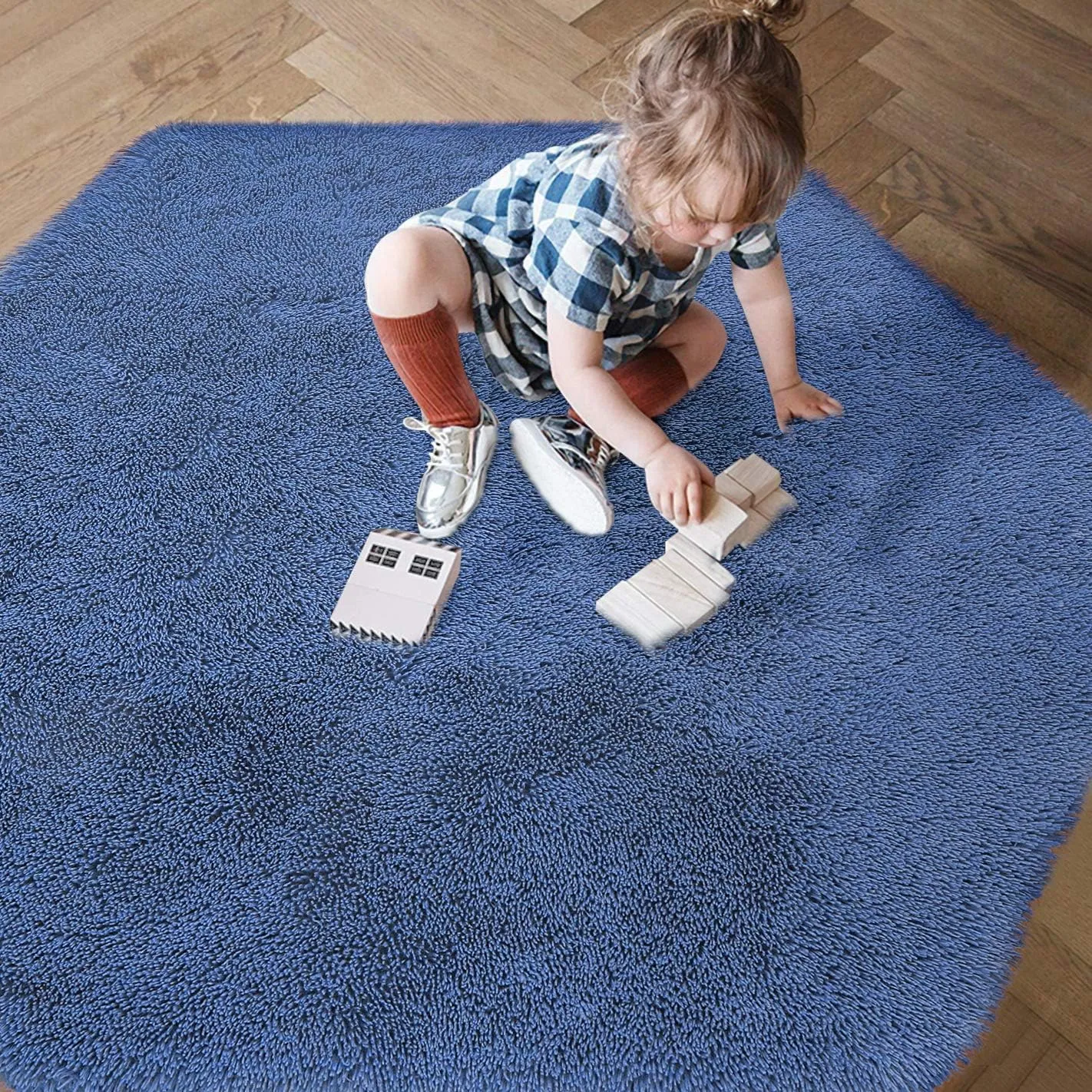 junovo Ultra Soft Rug for Nursery Children Room Baby Room Home Decor Dormitory Hexagon Carpet for Playhouse Princess Tent Kids Play Castle, Diameter 4.6 ft, Navy Blue