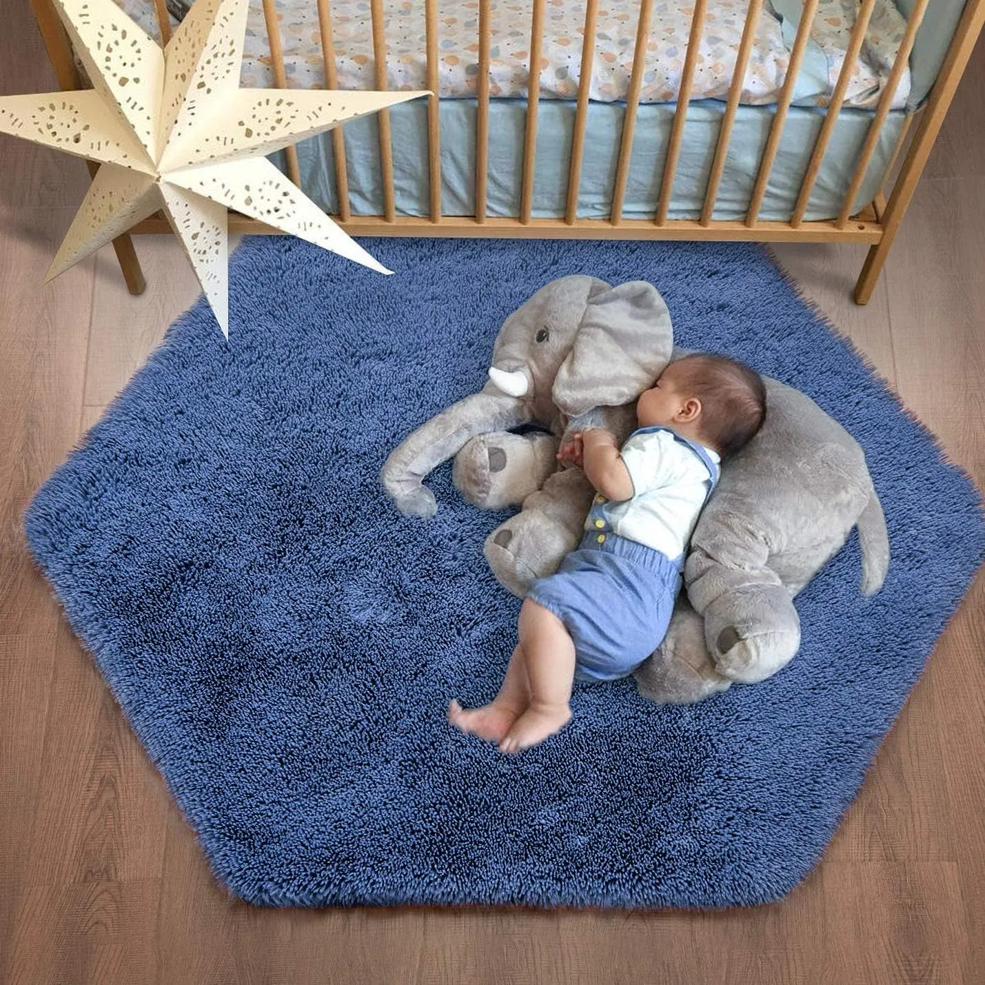 junovo Ultra Soft Rug for Nursery Children Room Baby Room Home Decor Dormitory Hexagon Carpet for Playhouse Princess Tent Kids Play Castle, Diameter 4.6 ft, Navy Blue