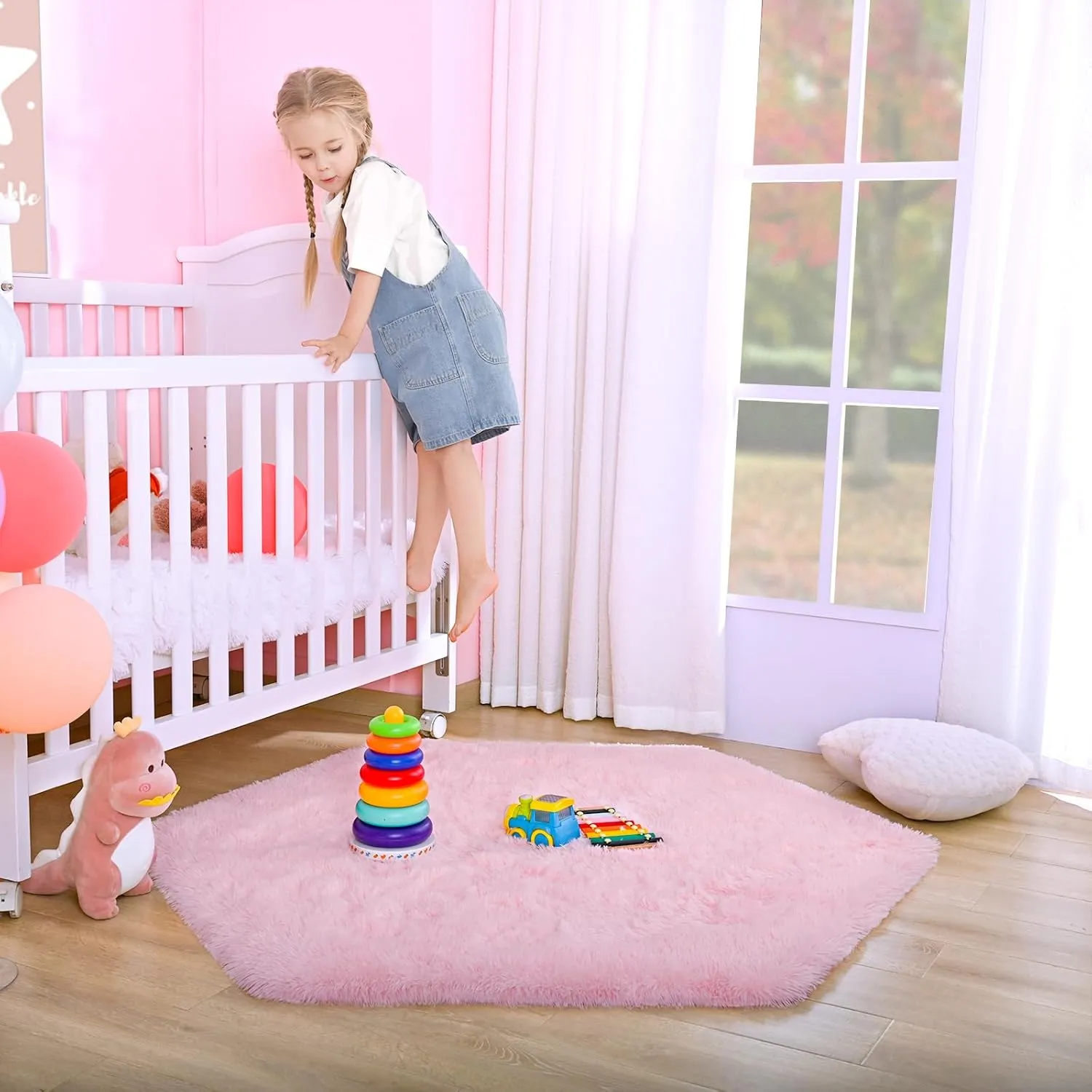 junovo Ultra Soft Rug for Nursery Children Room Baby Room Home Decor Dormitory Hexagon Carpet for Playhouse Princess Tent Kids Play Castle, Diameter 4.6 ft, Pink