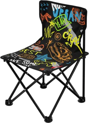 JUNZAN Folding Graffiti Slogans Camping Chair Ultralight Backpack Chair Includes Carry Bag Ice Fishing Chair for Fishing Sports