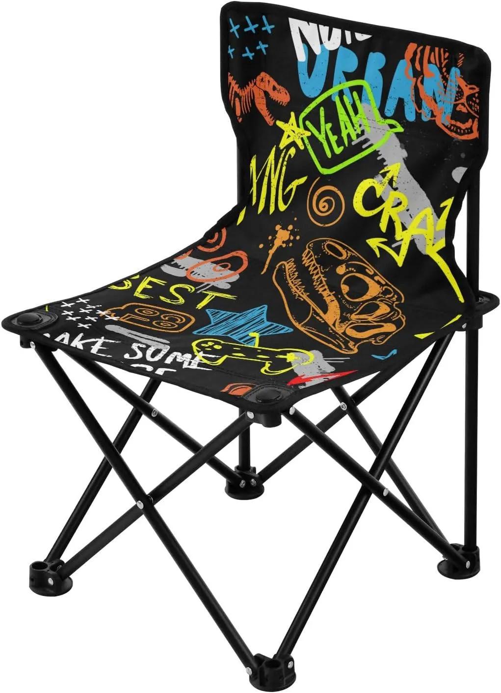 JUNZAN Folding Graffiti Slogans Camping Chair Ultralight Backpack Chair Includes Carry Bag Ice Fishing Chair for Fishing Sports