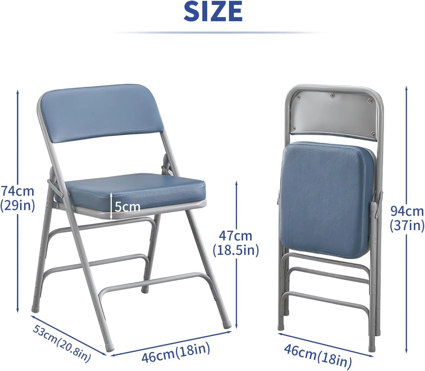 KAIHAOWIN Folding Chairs Ultra Thick Padded Foldable Chair Indoor Comfortable Metal Chairs with Super Soft Cushion-Blue