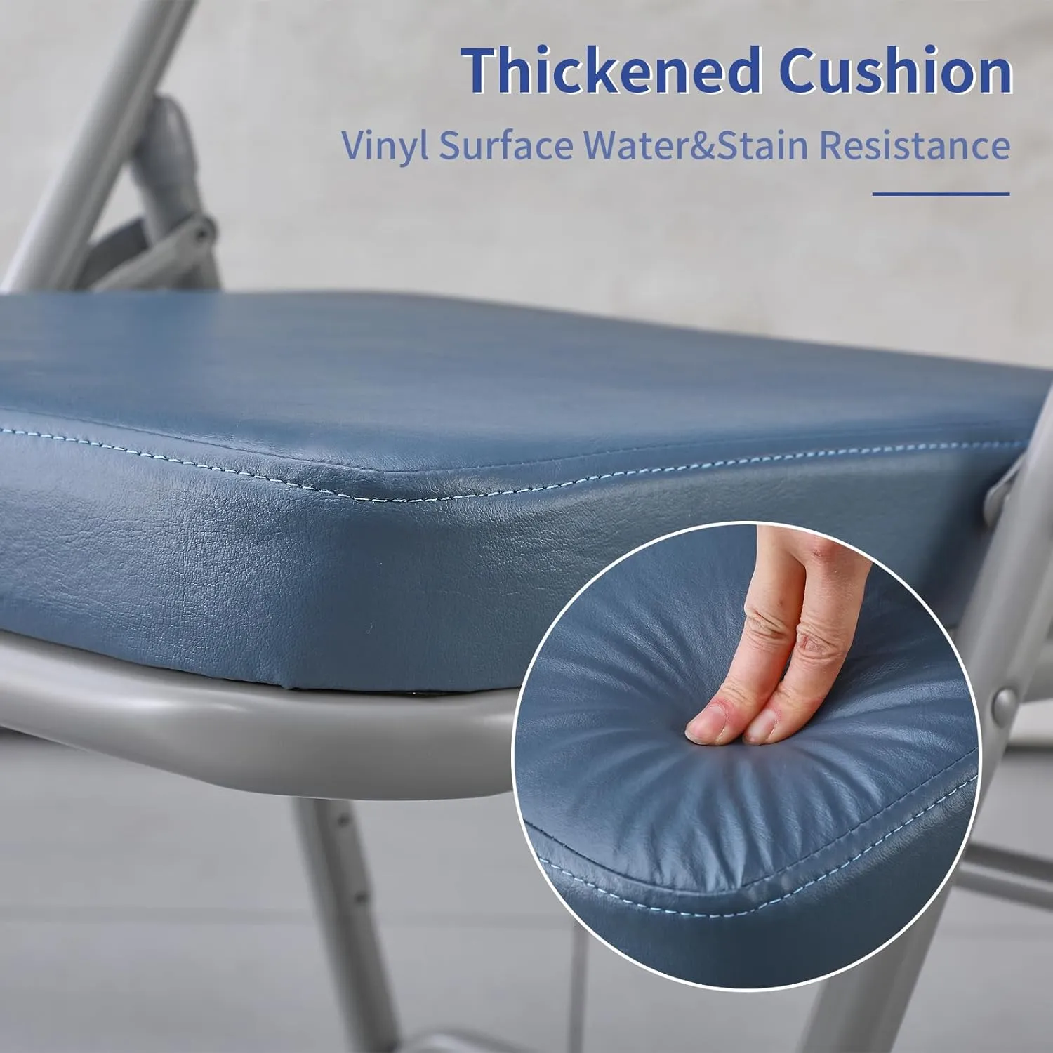 KAIHAOWIN Folding Chairs Ultra Thick Padded Foldable Chair Indoor Comfortable Metal Chairs with Super Soft Cushion-Blue