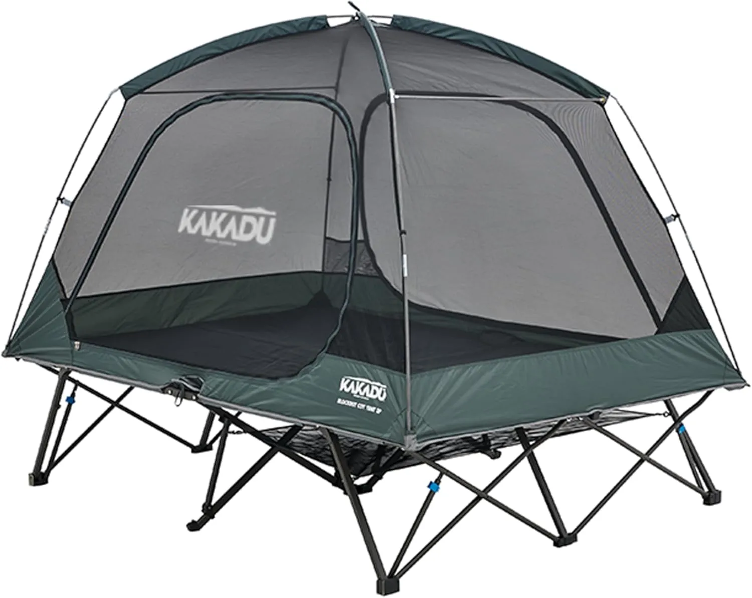 Kakadu Camping Tent Cot, 2 Person, Quick Setup, Folding, Compact, Elevated Tent with BlockOut Rain Fly, Awning Poles, Ultra-Fine Mesh Windows, and Carry Bag