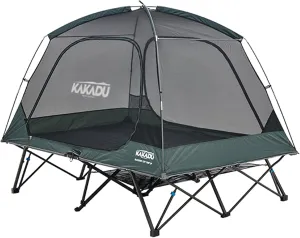 Kakadu Camping Tent Cot, 2 Person, Quick Setup, Folding, Compact, Elevated Tent with BlockOut Rain Fly, Awning Poles, Ultra-Fine Mesh Windows, and Carry Bag
