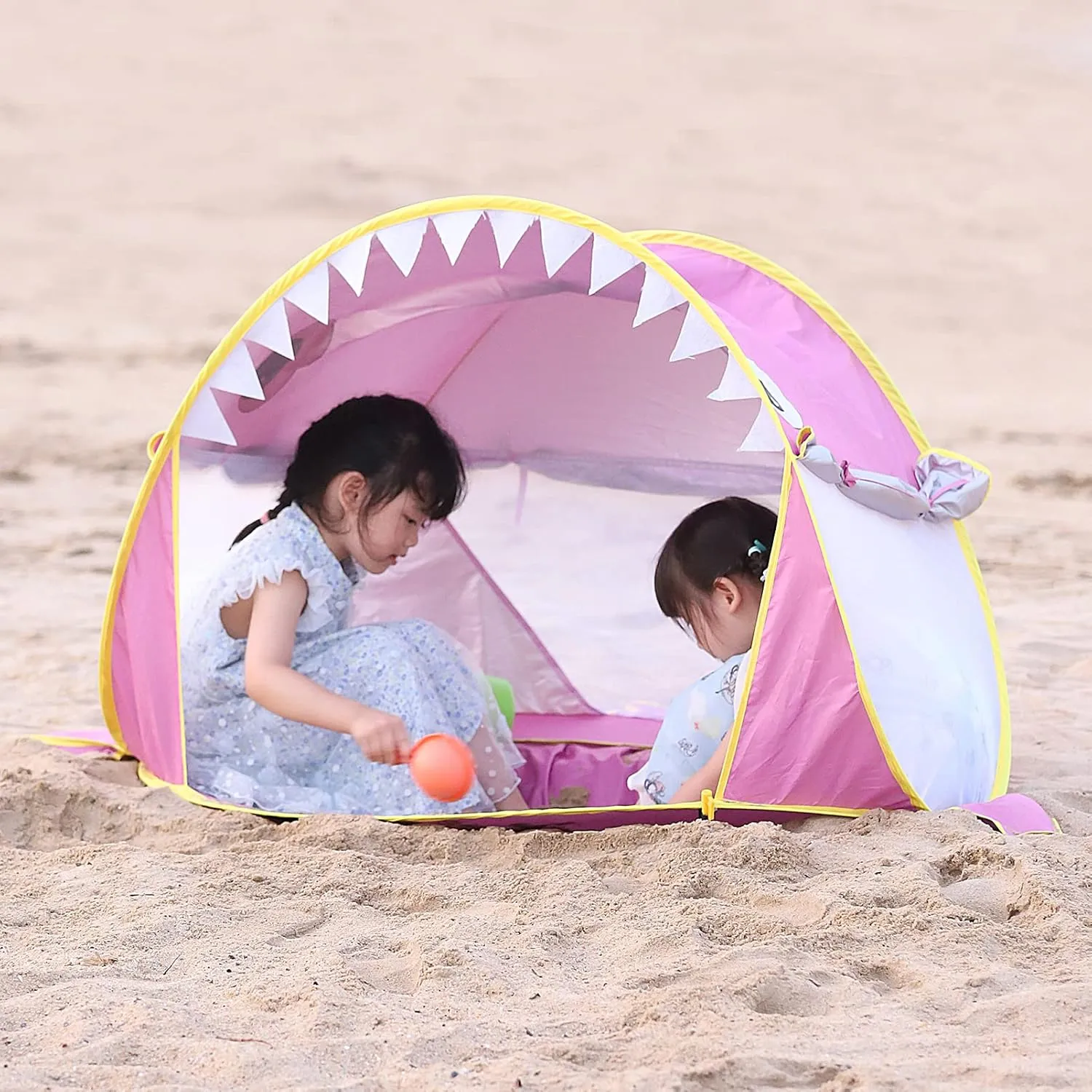 KENPUAZ Pop Up Baby Beach Tent with Pool,Portable Shark Sun Shelter Tent with UPF UV 50  Protection for Toddler Aged 3-72 Months (Pink)