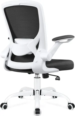 KERDOM Ergonomic Office Chair, Breathable Mesh Desk Chair, Lumbar Support Computer Chair with Wheels and Flip-up Arms, Swivel Task Chair, Adjustable Height Home Gaming Chair (White)