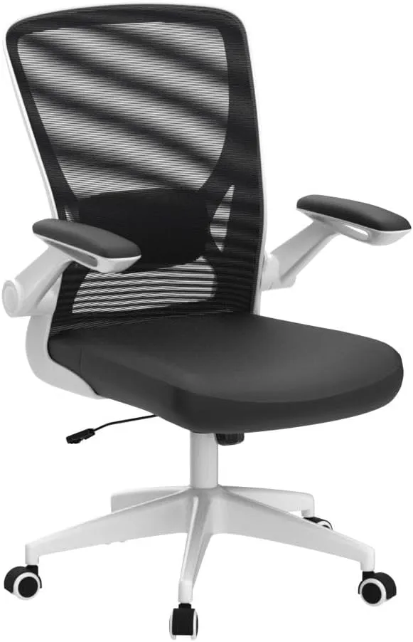 KERDOM Ergonomic Office Chair, Breathable Mesh Desk Chair, Lumbar Support Computer Chair with Wheels and Flip-up Arms, Swivel Task Chair, Adjustable Height Home Gaming Chair (White)
