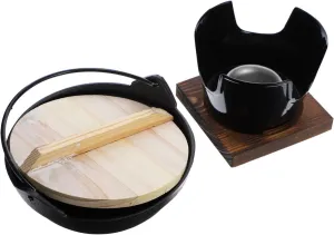 KICHOUSE 1 set Camping Cookware with Stove Cast Sukiyaki Pot for Outdoor Cooking Hiking and Picnics Non Stick Easy to Clean Cooking Pot with Base