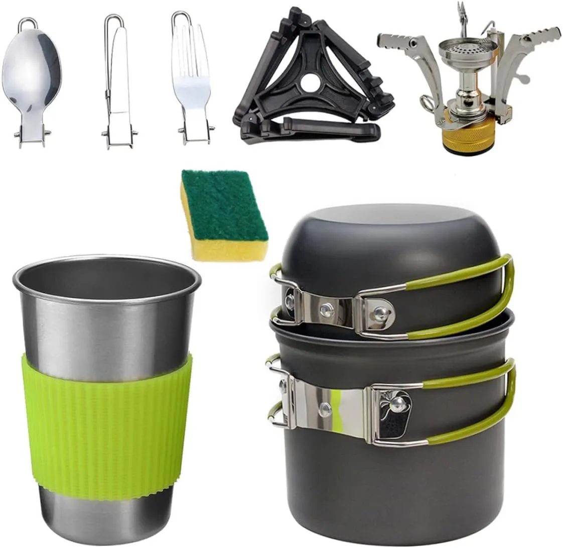 KICHOUSE 1Set Portable Alloy Cooking for People Lightweight Outdoor Cookware Kit with Insulated Handle for Camping Hiking and Picnics Easy to Clean and Carry