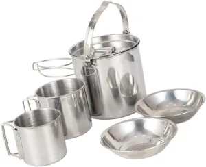 KICHOUSE Stainless Steel Picnic Cookware Set Camping Cutlery Hot Water Kettle Collapsible Dish Pan Outdoor Cup for Hiking