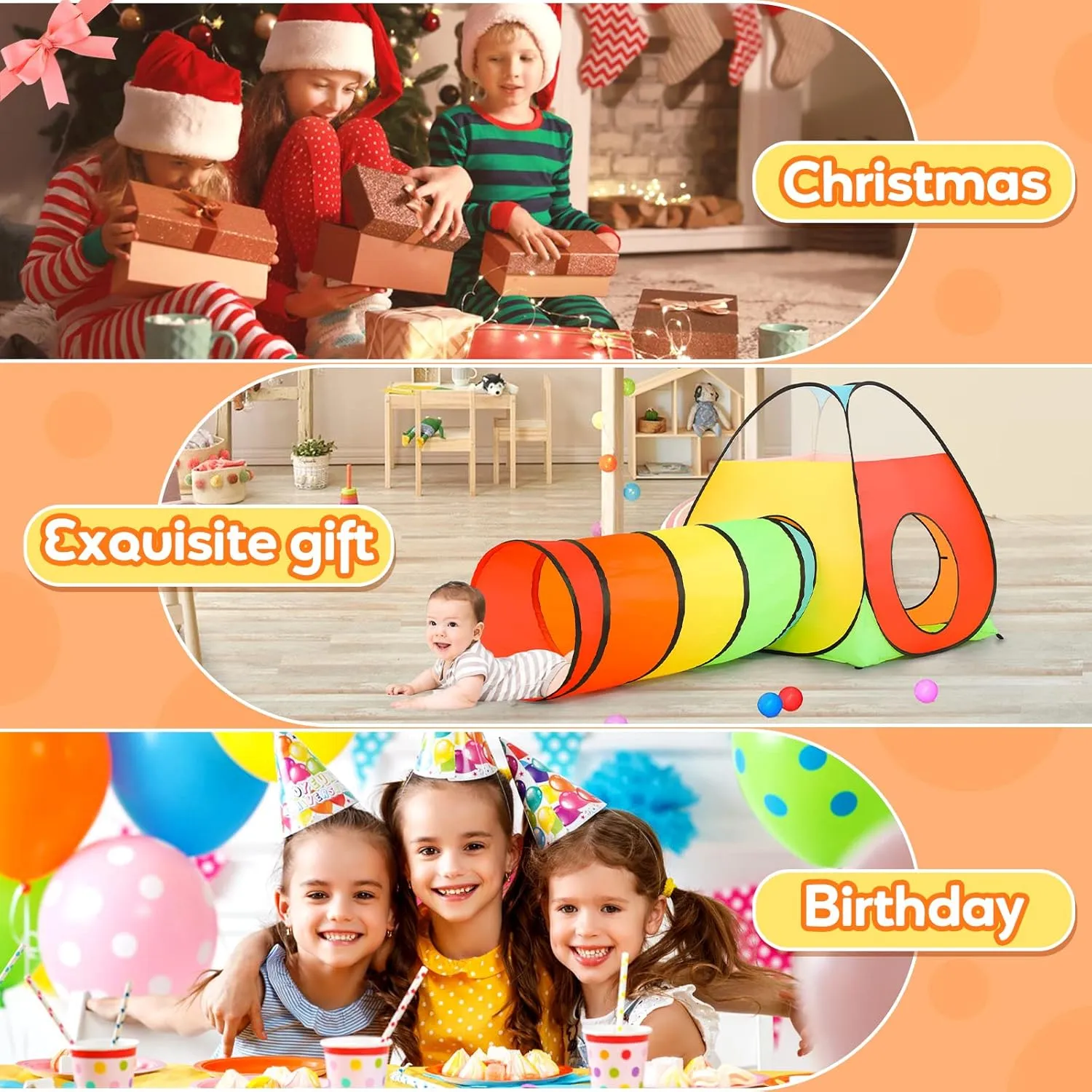 Kids Play Tent with Ball Pit Crawl Tunnel Castle Tent, Pop Up Toddlers Playhouse for Boys and Girls Gift, Collapsible Children Play Tent Toy Indoor and Outdoor Games