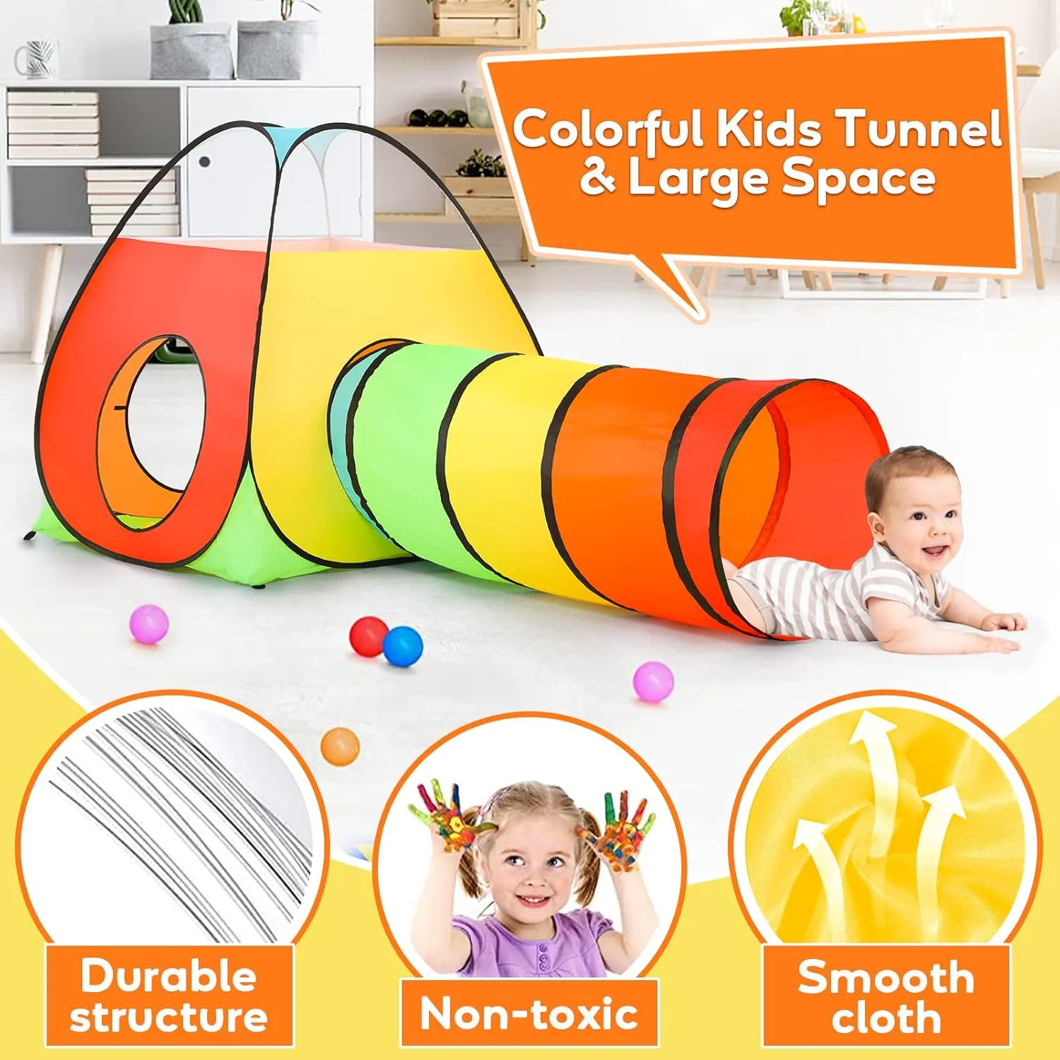 Kids Play Tent with Ball Pit Crawl Tunnel Castle Tent, Pop Up Toddlers Playhouse for Boys and Girls Gift, Collapsible Children Play Tent Toy Indoor and Outdoor Games