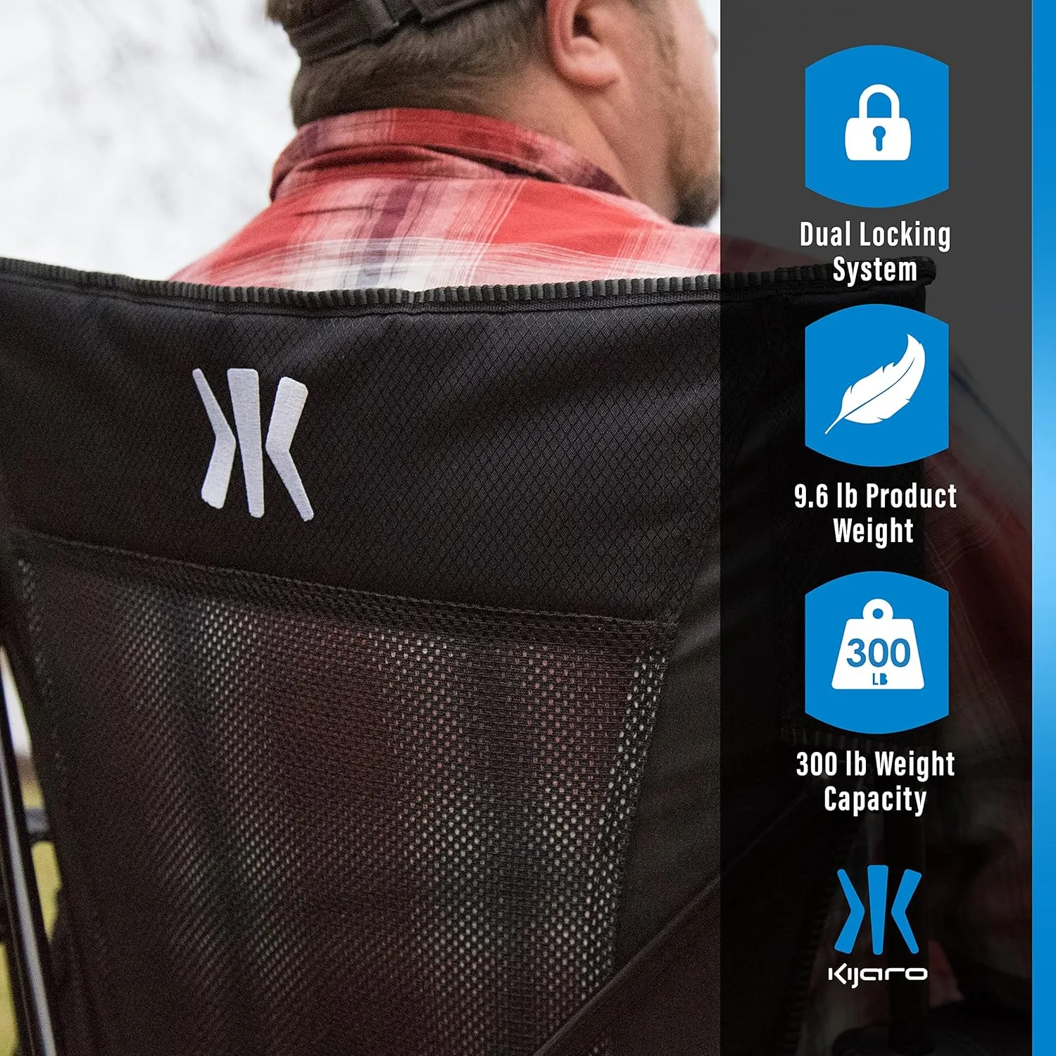 Kijaro Dual Lock Portable Chair with Cooler - Vik Black, Folding, Camping, 300 lb Capacity, 2 Cup Holders