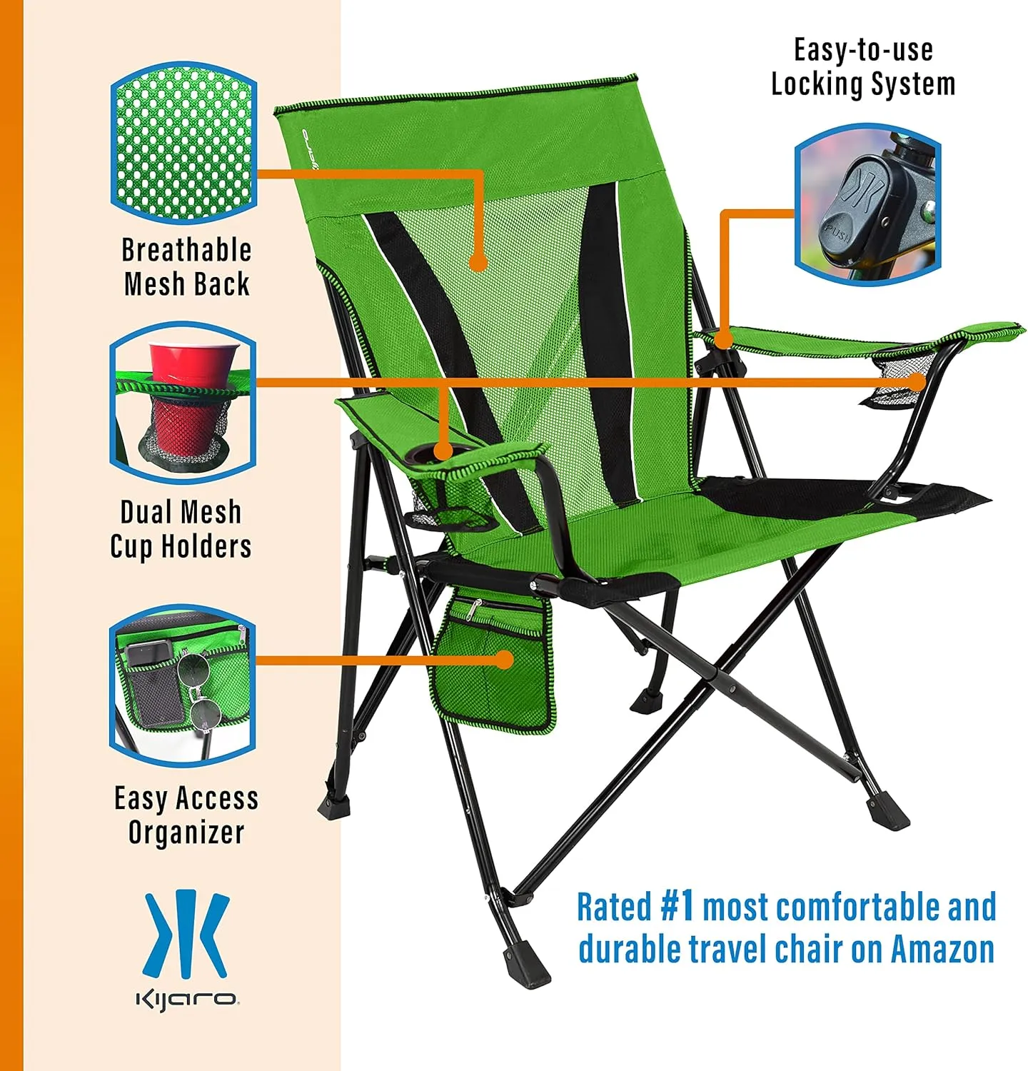 Kijaro XXL Dual Lock Portable Camping Chair - Supports Up to 400lbs - Enjoy The Outdoors in a Versatile Folding Sports & Outdoor Chair