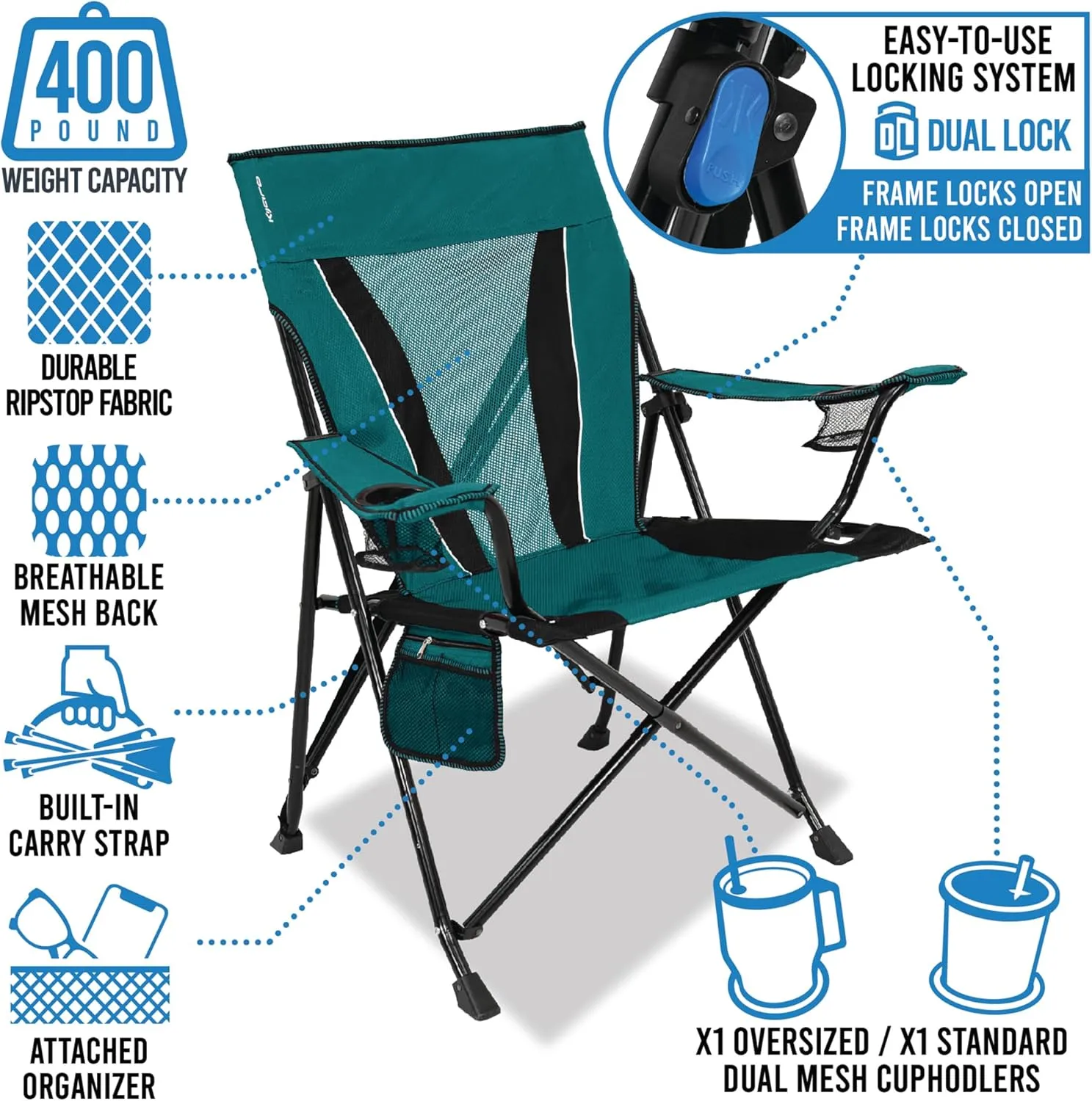 Kijaro XXL Dual Lock Portable Camping Chair - Supports Up to 400lbs - Enjoy The Outdoors in a Versatile Folding Sports & Outdoor Chair