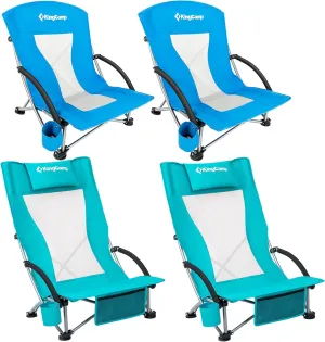 KingCamp 2-Pack High Back Low Seat Foldable Portable Lightweight Beach Chair for Adults Low Beach Chair