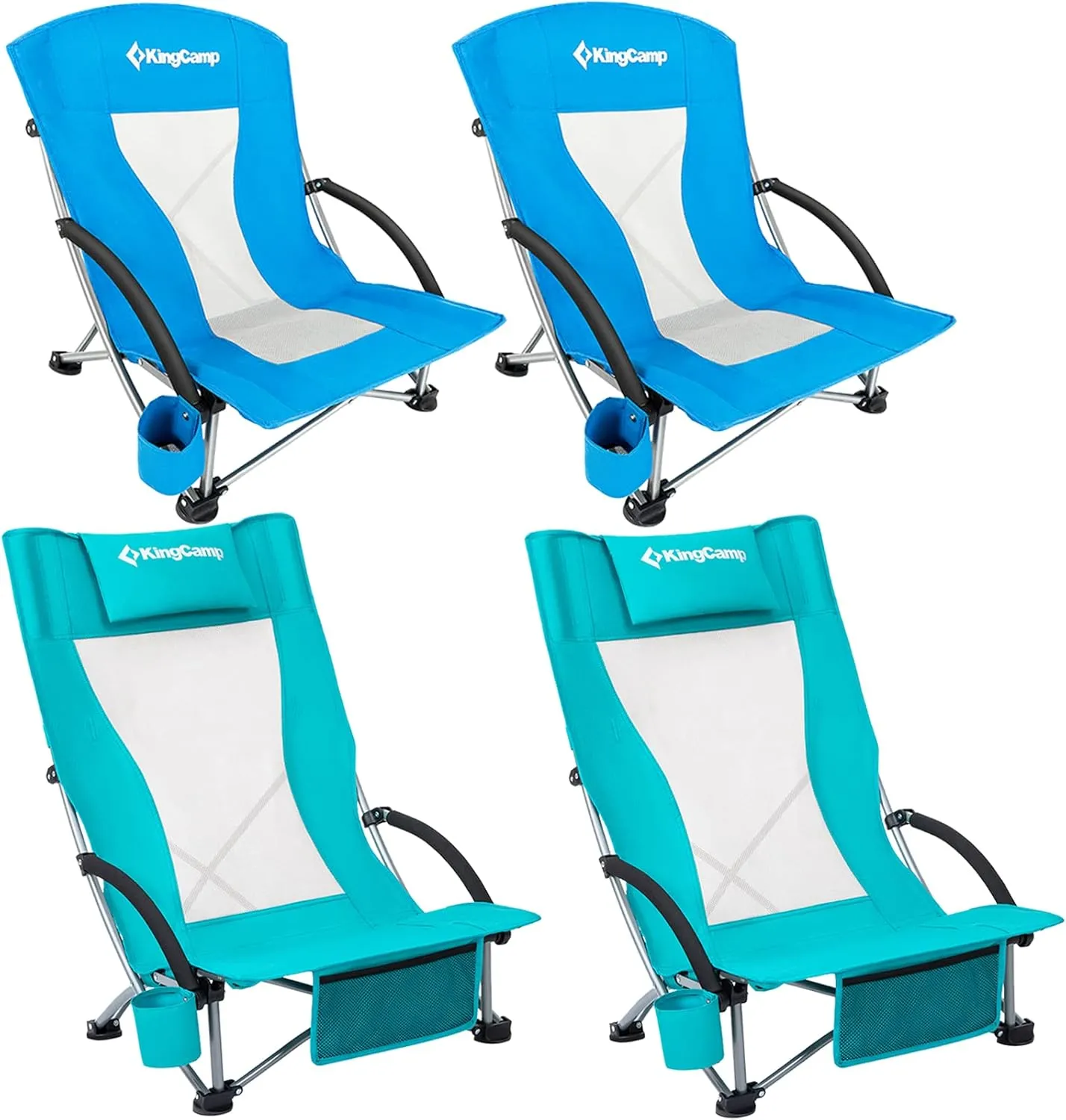 KingCamp 2-Pack High Back Low Seat Foldable Portable Lightweight Beach Chair for Adults Low Beach Chair