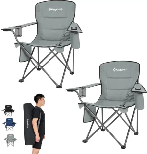 KingCamp Heavy Duty Oversized Comfy Folding Outdoor Portable Lawn Adults Bag Chair with Cooler for Outside Camp, Sports, Picnic, Stadium (2 Pack Grey)
