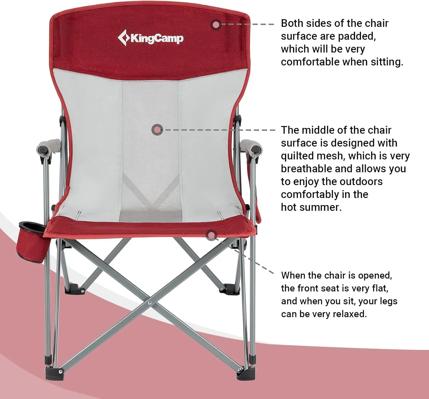 KingCamp Oversized Heavy Duty Outdoor Camp Lightweight Portable Lawn Chair Sturdy Steel Frame Supports 300 lbs with Cup Holder for Sports Fishing Picnic, one Size, Blue&Gray