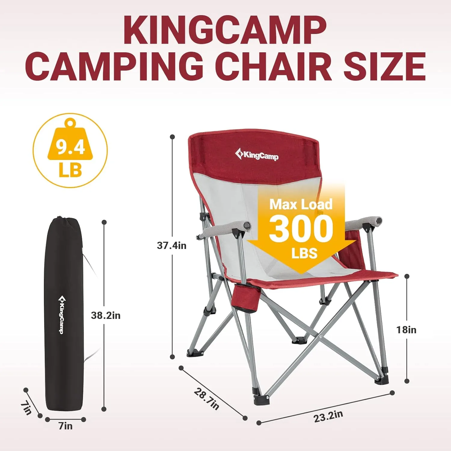 KingCamp Oversized Heavy Duty Outdoor Camp Lightweight Portable Lawn Chair Sturdy Steel Frame Supports 300 lbs with Cup Holder for Sports Fishing Picnic, one Size, Blue&Gray
