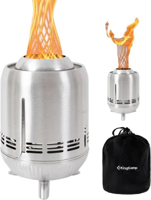 KingCamp Smokeless Fire Pit, Ultralight Stainless Steel Fire Pits Portable Camping Stove with Stand, Removable Ash Pan & Carry Bag for Camping Outdoor Bonfire Patio Backyard Chisel Steel