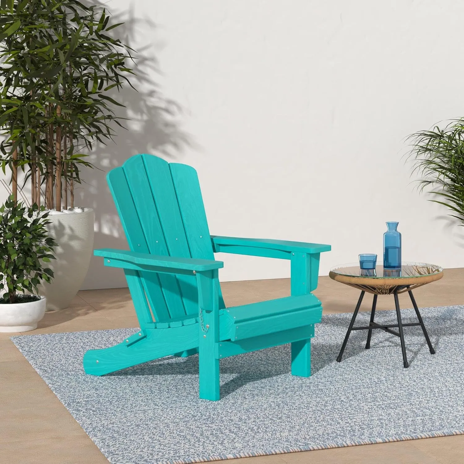 KINGYES Folding Adirondack Chair, HDPE All-Weather Patio Chairs, Wooden Textured Lawn Chair for Poolside, Backyard, Deck, Fire Pit, Aruba