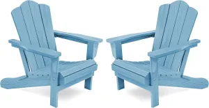 KINGYES Folding Adirondack Chair Set of 2, HDPE All-Weather Folding Adirondack Chair, Light Blue