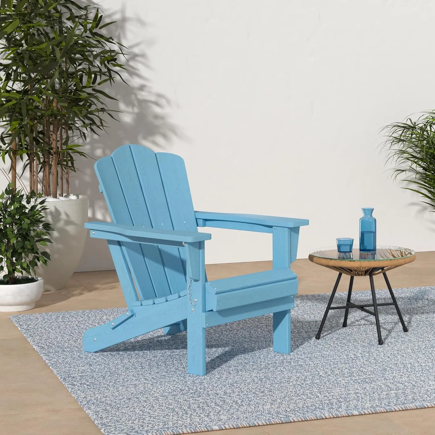 KINGYES Folding Adirondack Chair Set of 2, HDPE All-Weather Folding Adirondack Chair, Light Blue