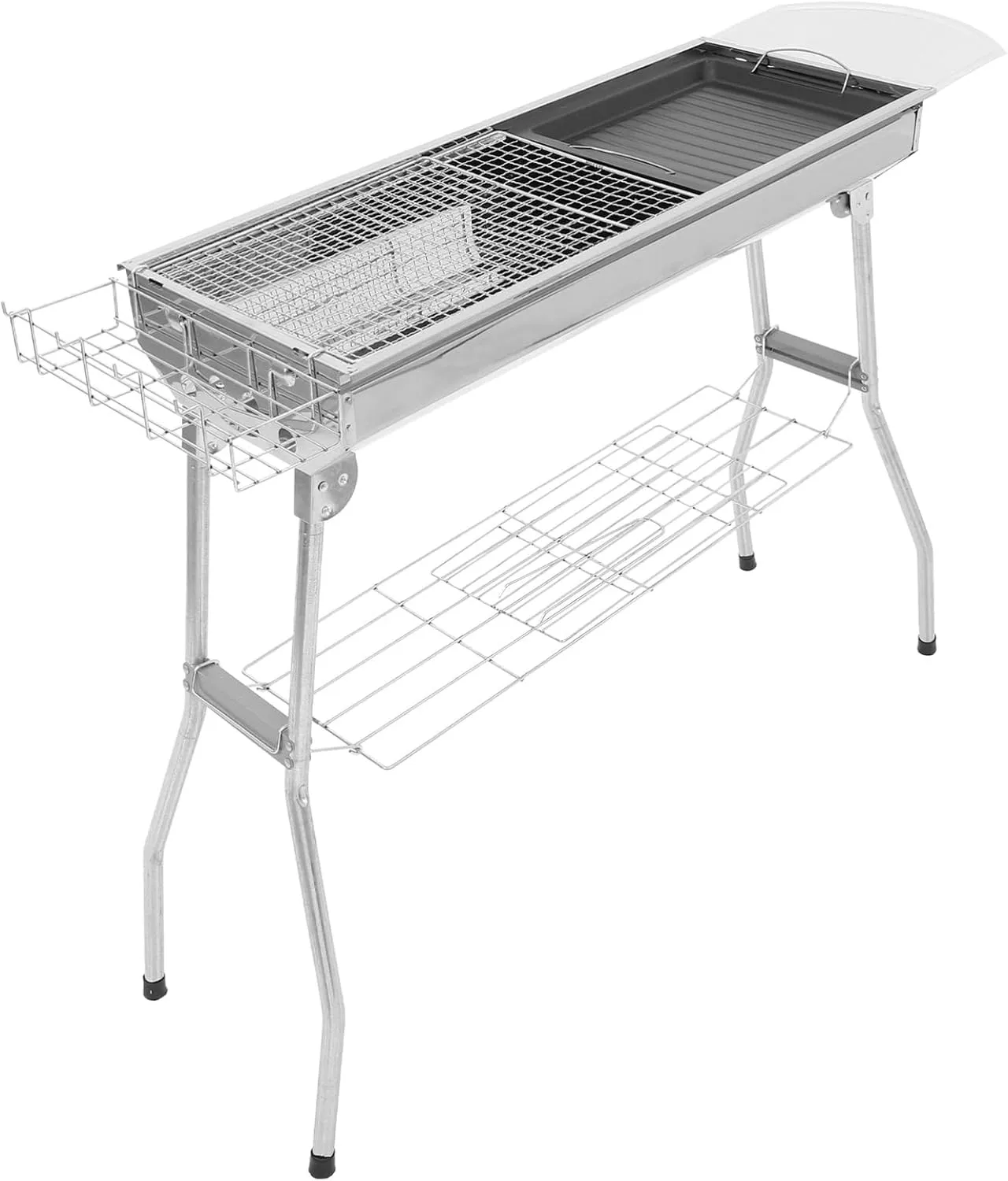 Kisangel 1set Portable Folding Outdoor Barbecue for Camping Hiking and Backyard Use Lightweight Design Storage Rack and Side Basket for Easy Setup