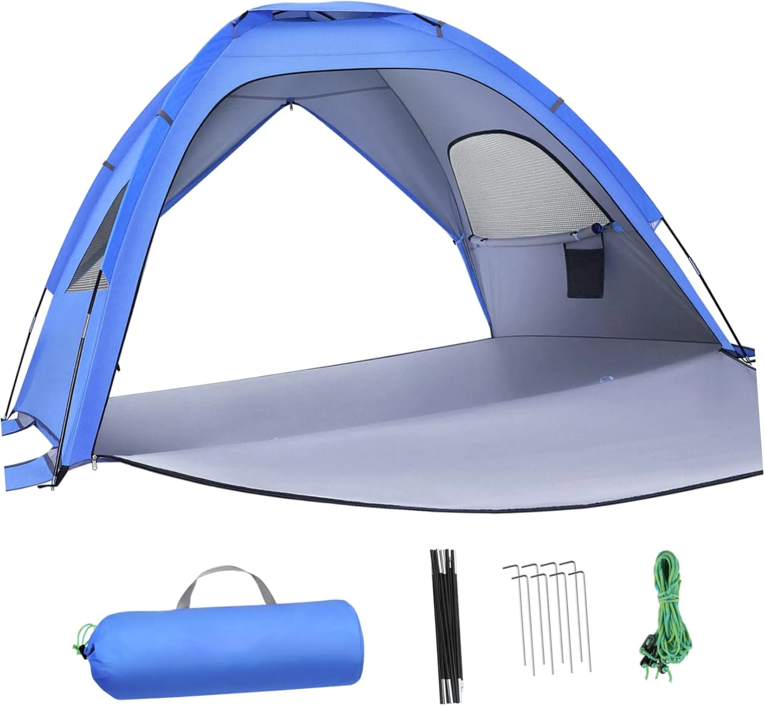 Kisangel Double-Door Folding Beach Tent Portable Sun Shade Shelter for Family Camping Hiking and Vacations UPF Lightweight Storage Bags and Wind Stability