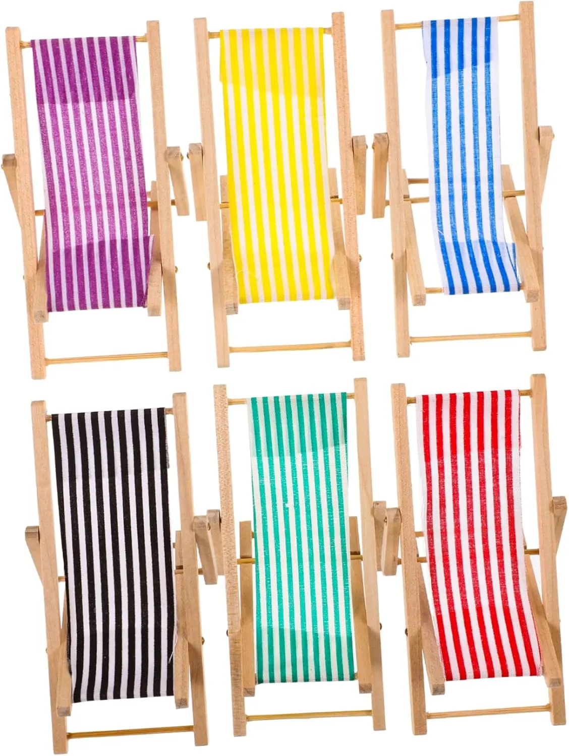 Kisangel Miniature Beach Chairs 6pcs Dollhouse Lounge Deck Mini Foldable Chairs for DIY Furniture Model Sets