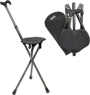 KMINA PRO - Walking Cane with Seat for Seniors (Height Adjustable Handle), Carbon Fiber, Folding Stick, Adjustable Stool Seat
