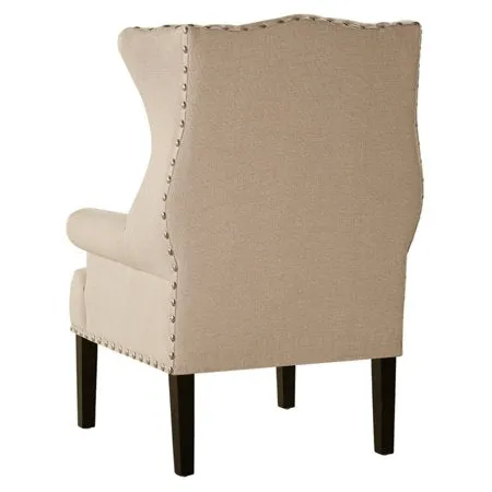 Knuckey French Country Beige Linen Nailhead Wing-Back Armchair