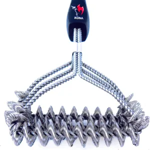 Kona Safe/Clean Grill Brush - Bristle Free BBQ Grill Brush for Outdoor Grill- 100% Rust Resistant Stainless Steel Barbecue Grill Cleaner - Safe for Porcelain, Ceramic, Steel, Cast Iron, Grilling Gift
